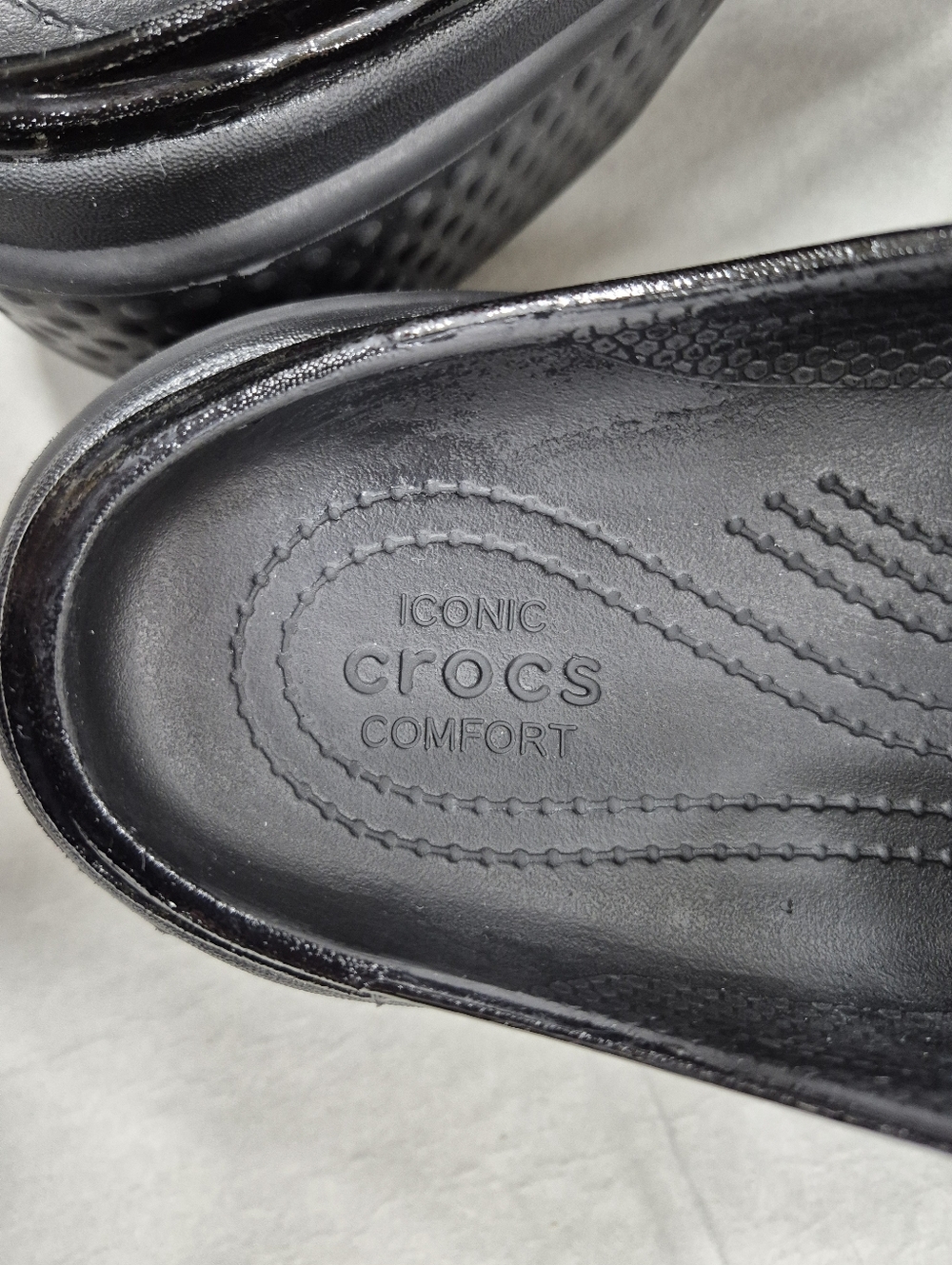 Crocs Stomp platform penny loafer mules women's 9 black super shiny chunky Y2K - Picture 11 of 14
